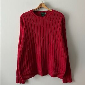 Vintage J Crew '90s Oarsman Cotton Cable-Knit Sweater Red XL